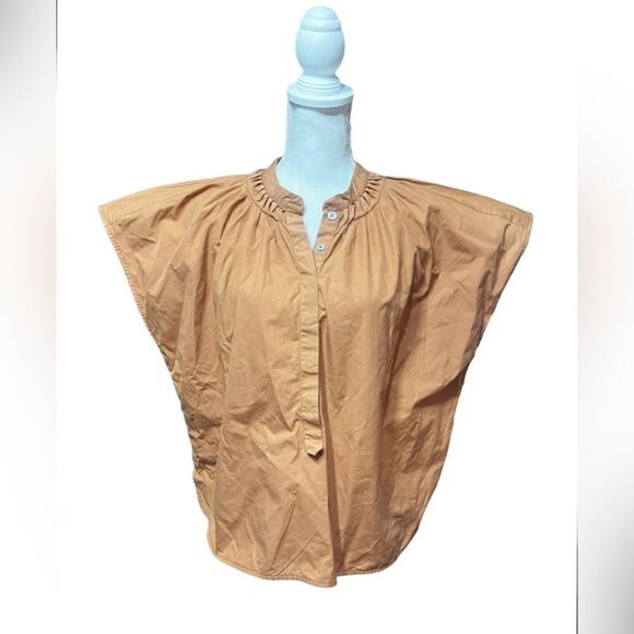 Tela "White Shirt" brown half button structured Blouse XS - Picture 1 of 6